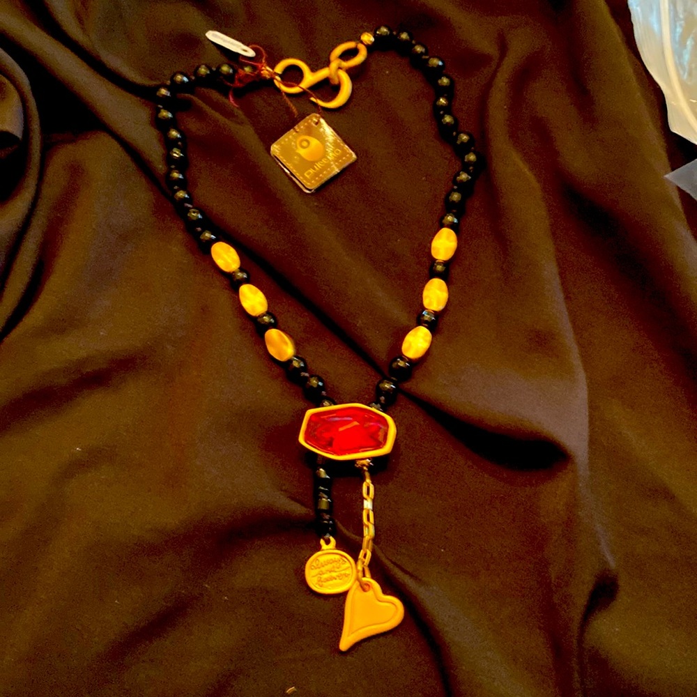 Ladies gold black and crystal necklace